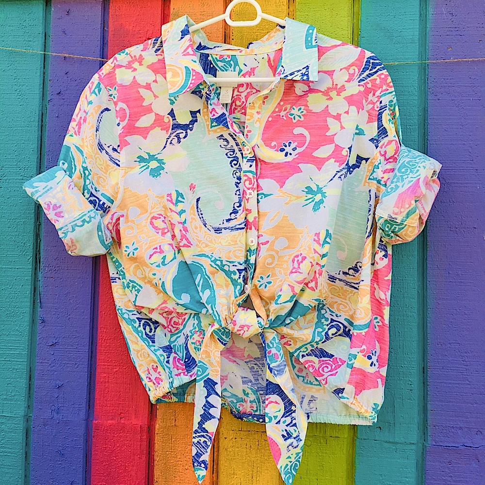 HAPPY COLORFUL BUTTON UP BLOUSE